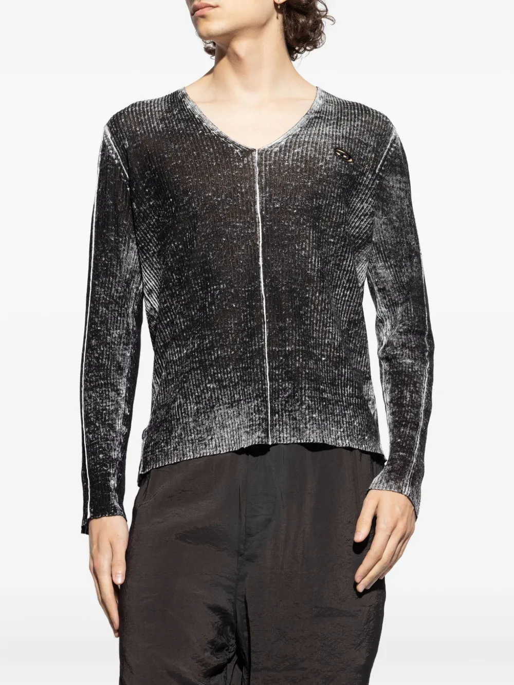 Diesel Robbel ribbed V-neck sweater Zwart