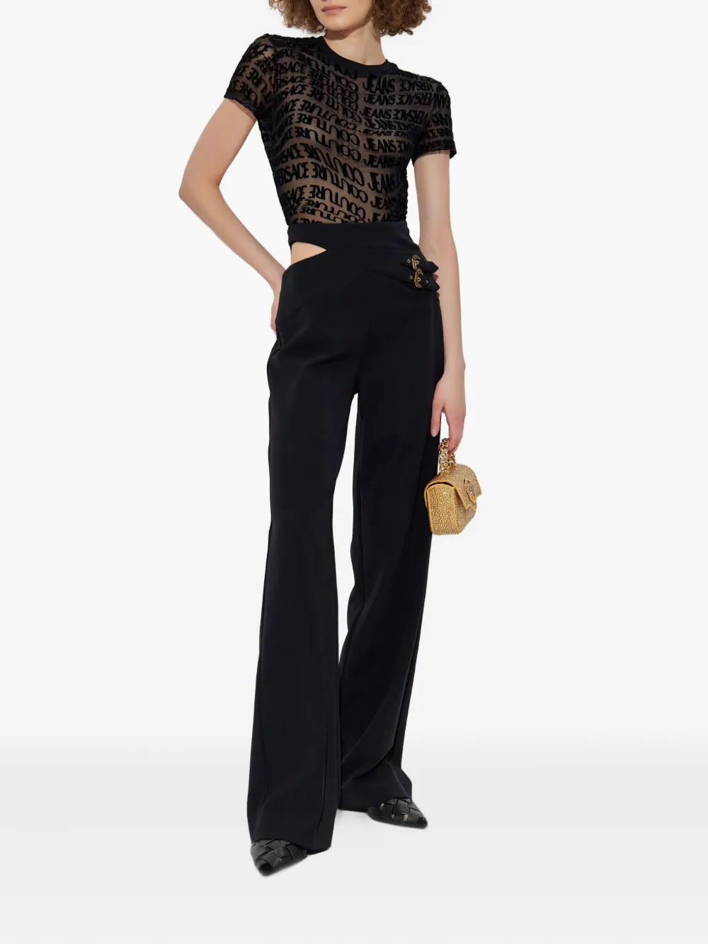 Versace Jeans Couture cut-out buckle-detail trousers Zwart