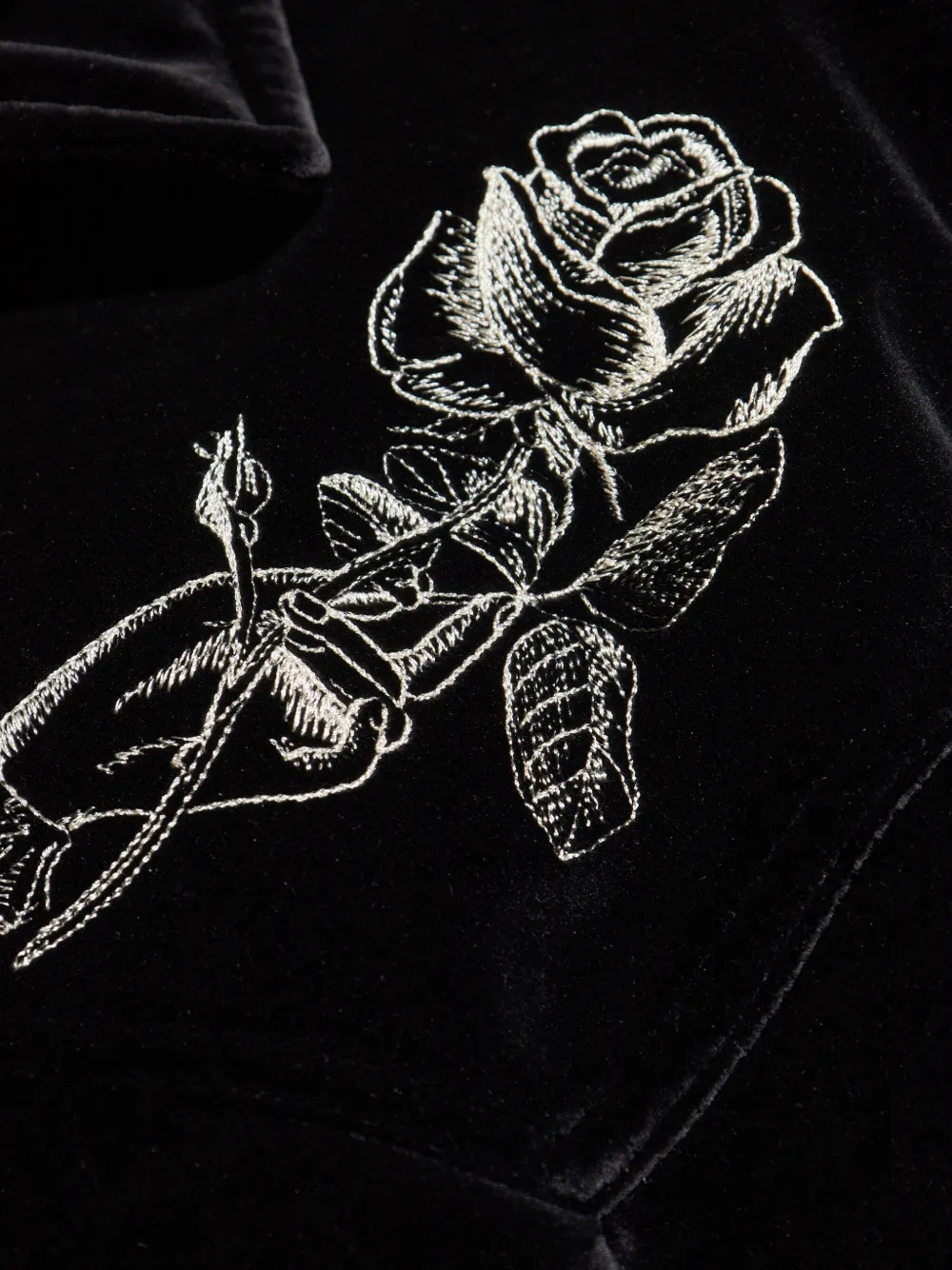 Alexander McQueen Fluwelen jack met geborduurde roos Zwart
