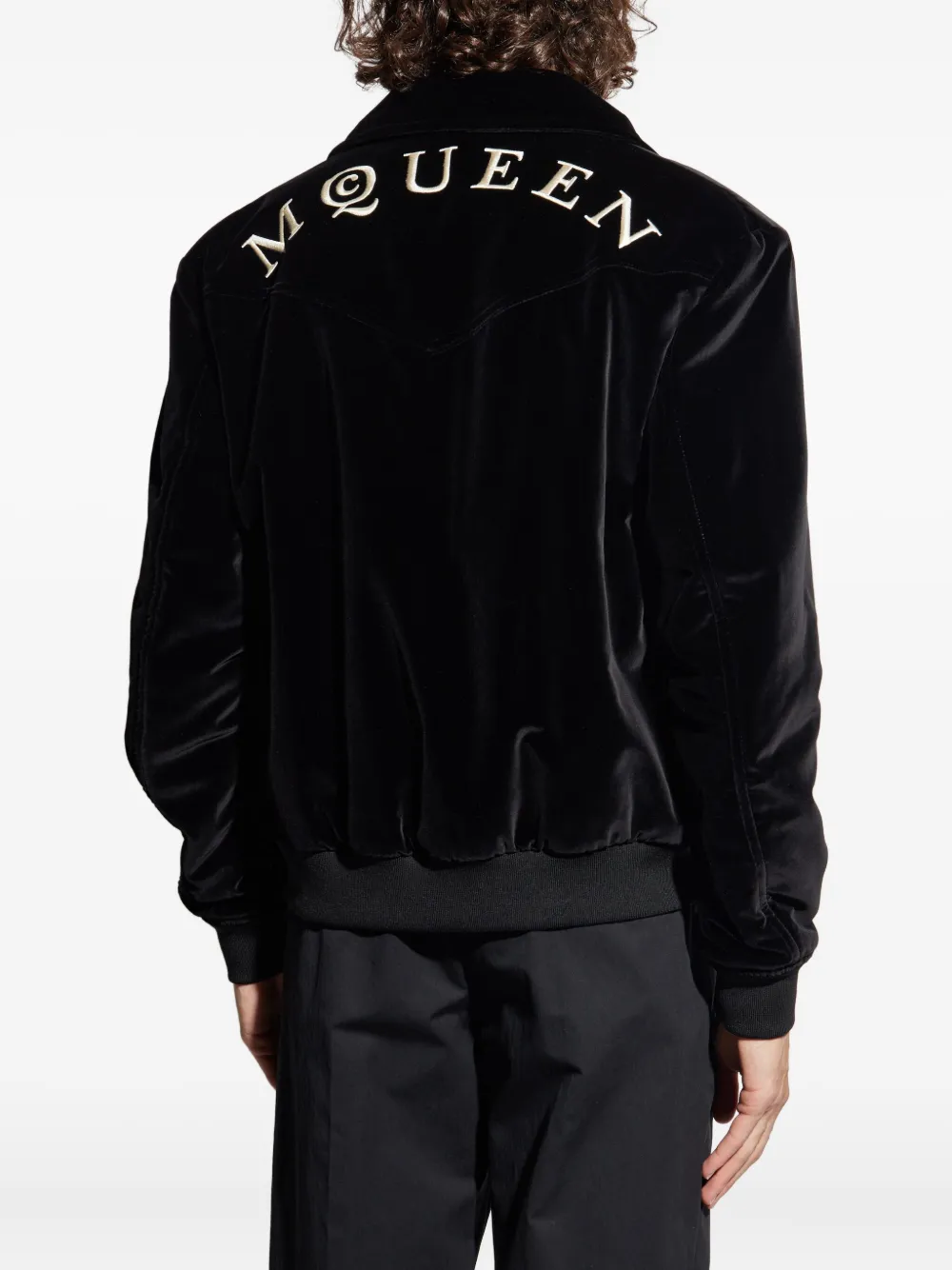 Alexander McQueen Fluwelen jack met geborduurde roos Zwart
