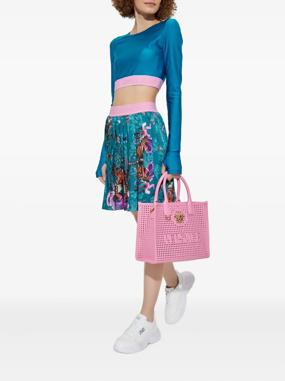 Versace Jeans Couture pleated printed skirt Blauw