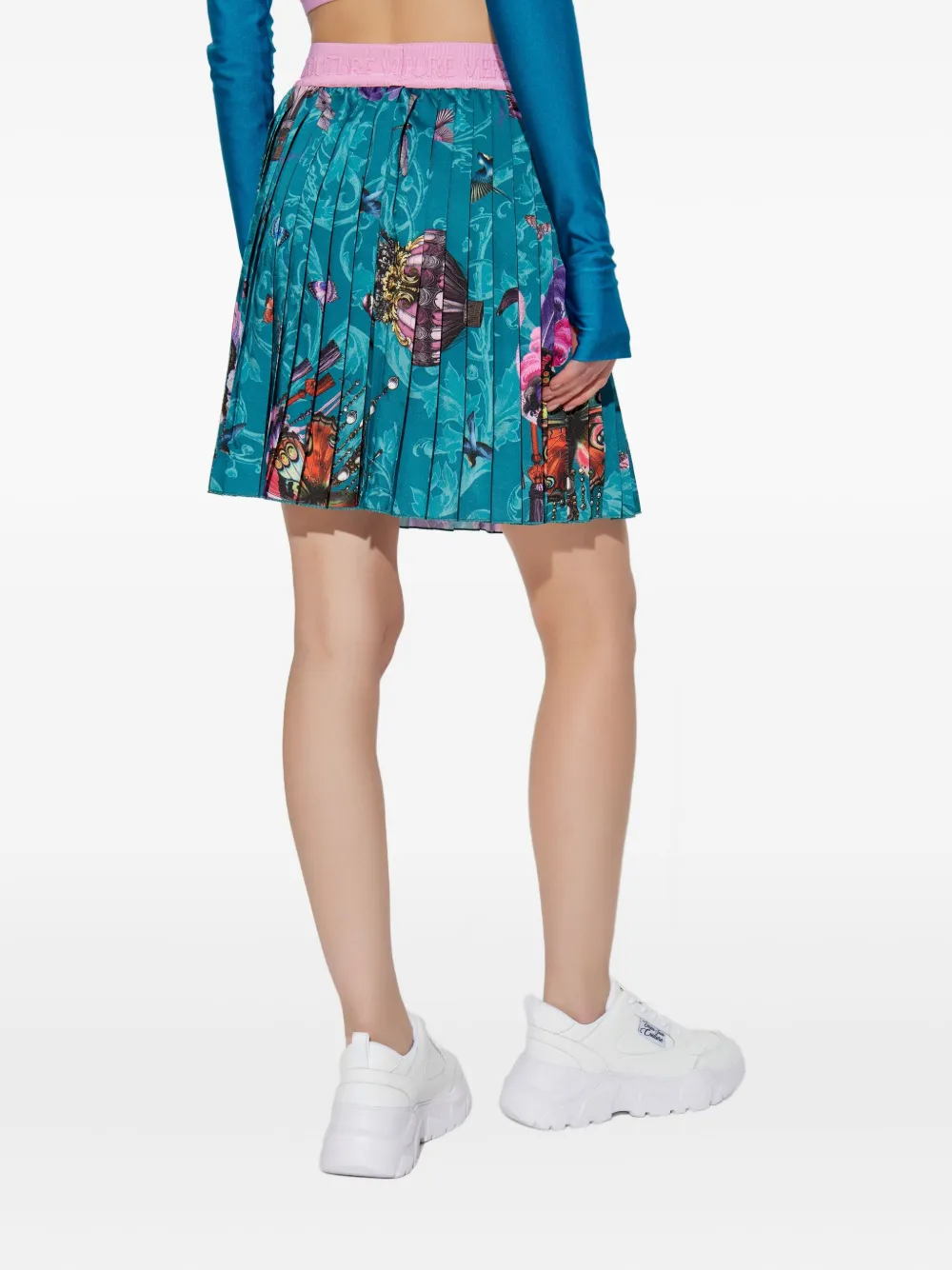 Versace Jeans Couture pleated printed skirt Blauw