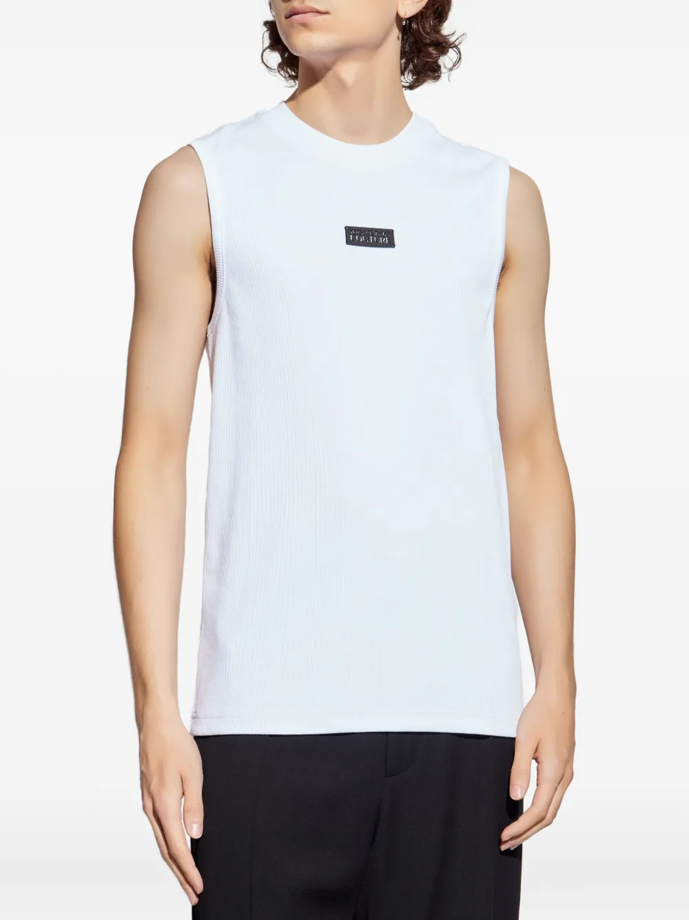 Versace Jeans Couture Geribbelde tanktop met logoplakkaat Wit