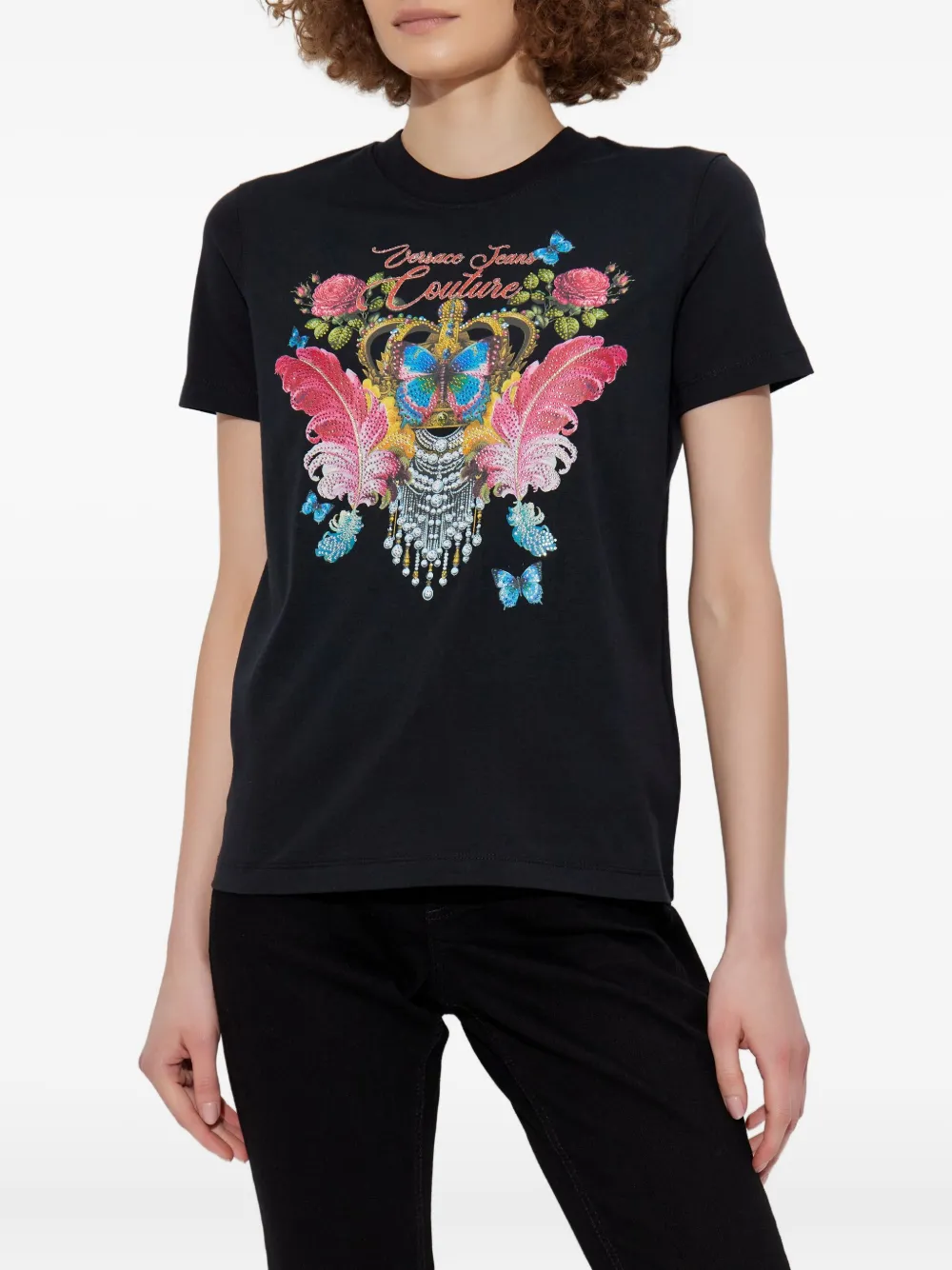 Versace Jeans Couture butterfly crown-print T-shirt Zwart