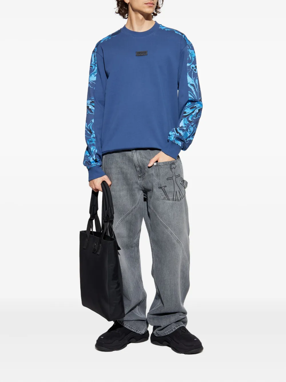 Versace Jeans Couture baroque-print panelled sweatshirt Blauw