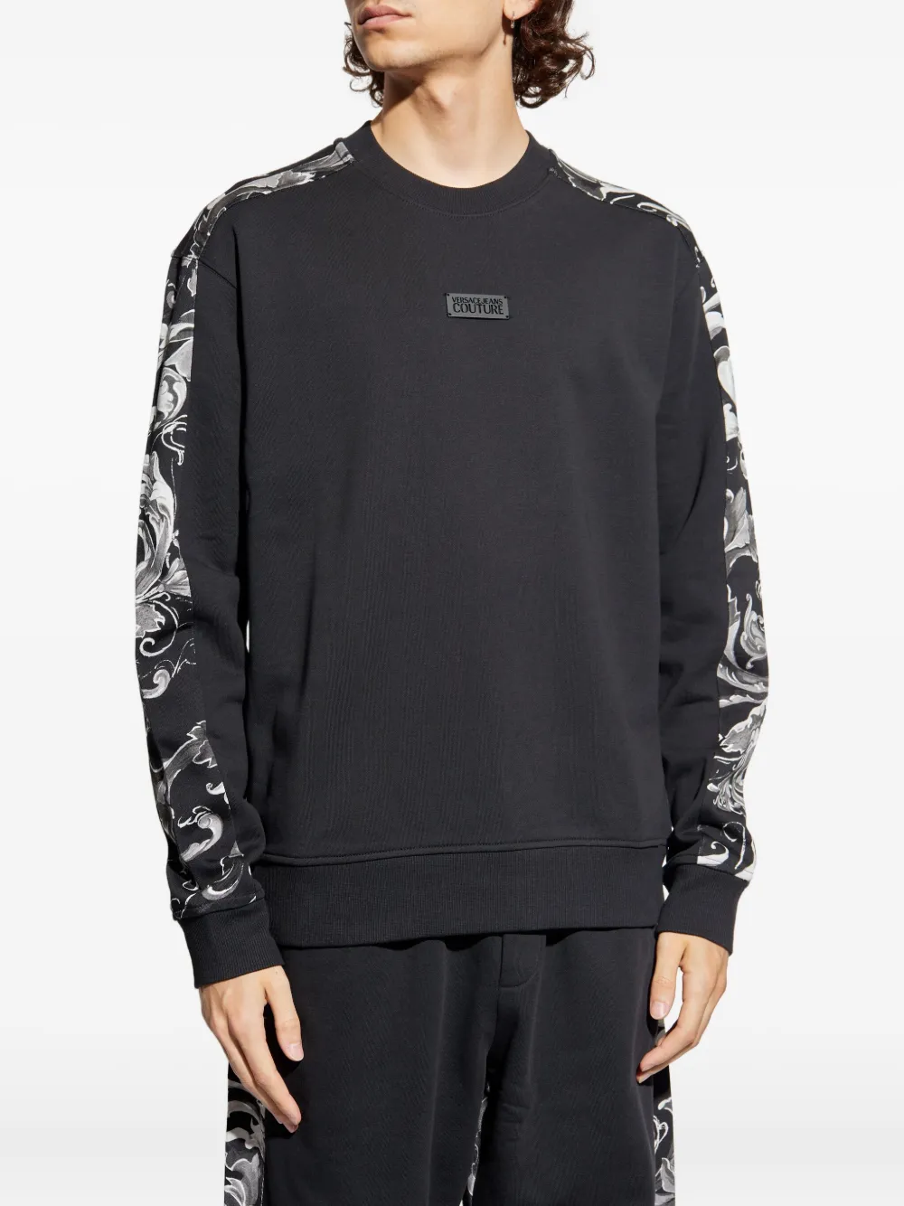 Versace Jeans Couture Sweater met barokprintne vlakken Zwart