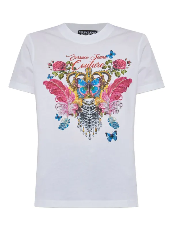 ★Versace Jeans★ ホワイト スクリーンプリント Tシャツ VERSACE JEANS LARGE SILVER FOIL TIGER GRAPHIC T SHIRT-WHITE