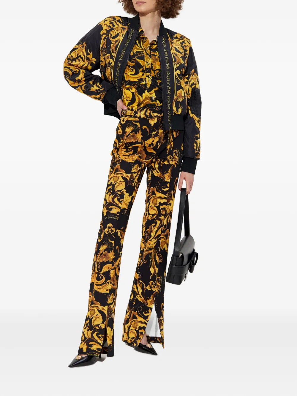 Versace Jeans Couture Barocco-print split-hem trousers Zwart