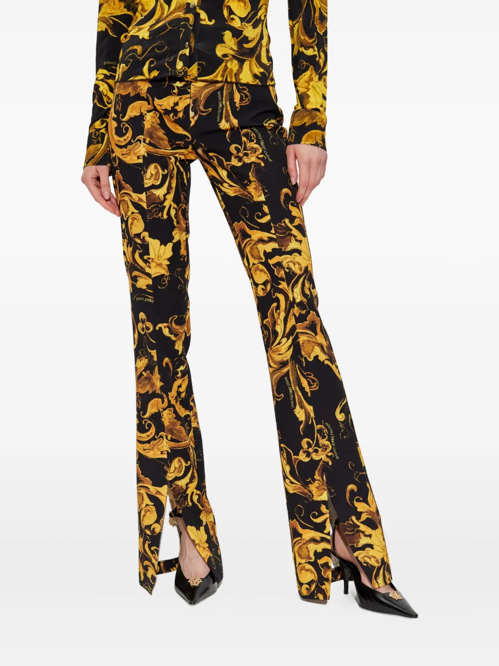 Versace Jeans Couture Barocco-print split-hem trousers Zwart