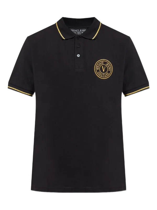 VERSACE ゴールド装飾 ポロシャツ レターV エンブレム ポロ シャツ ブラック,ゴールド | VERSACE JP