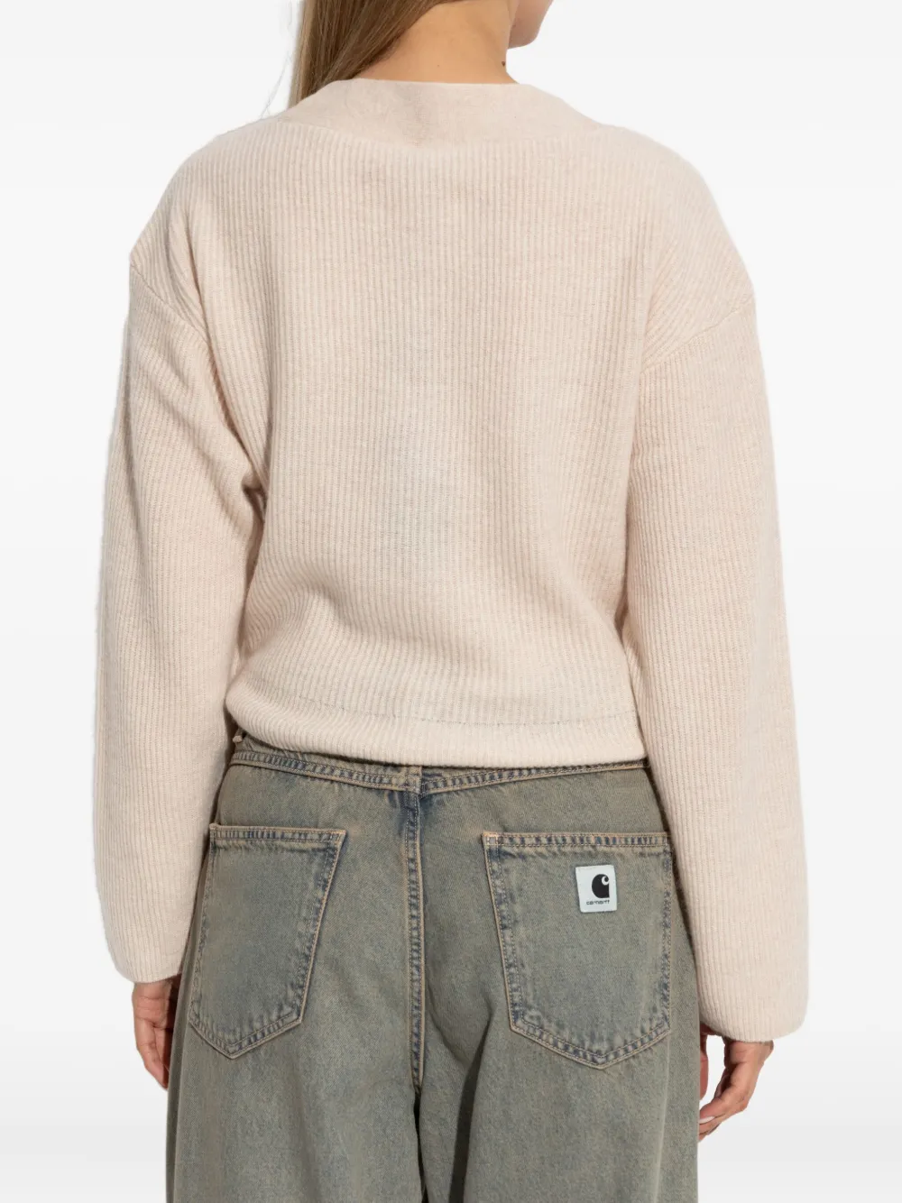 R13 ribbed button cardigan Beige