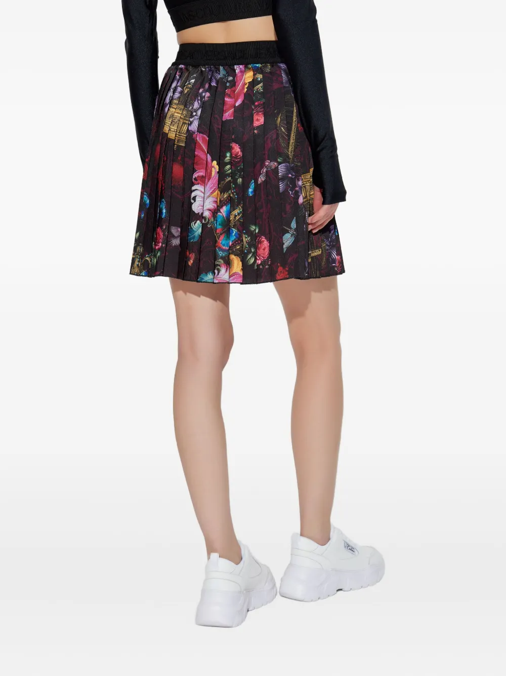 Versace Jeans Couture floral-print pleated skirt Zwart