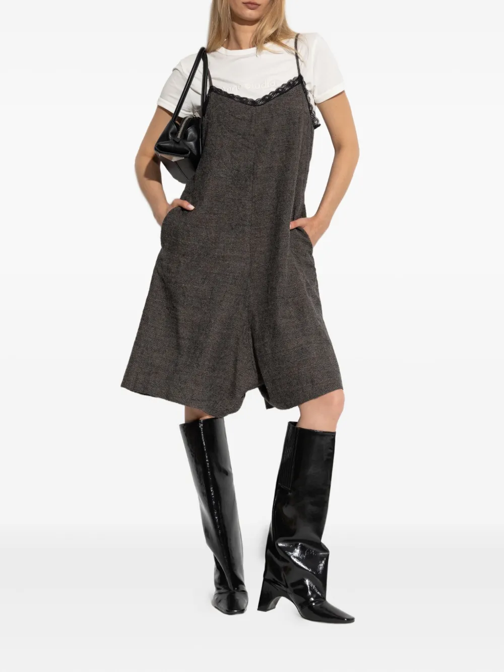 R13 lace-trimmed wool playsuit Grijs