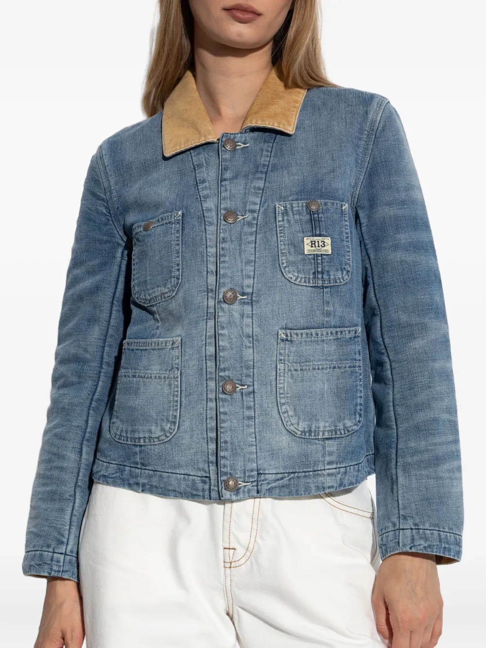 R13 corduroy-collar denim jacket Blauw