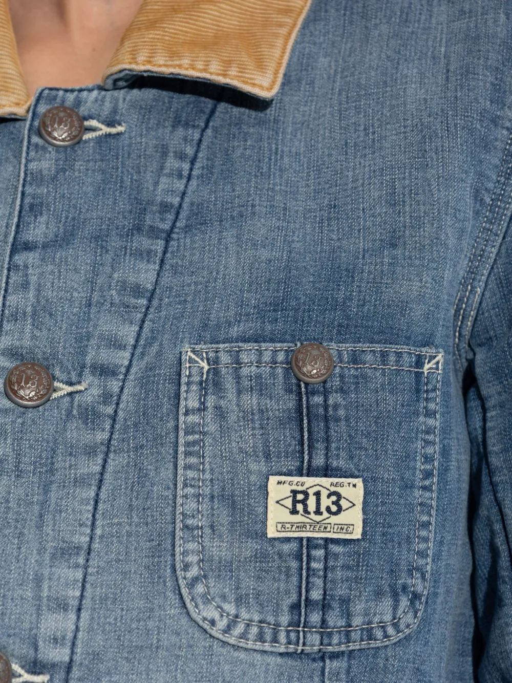 R13 corduroy-collar denim jacket Blauw