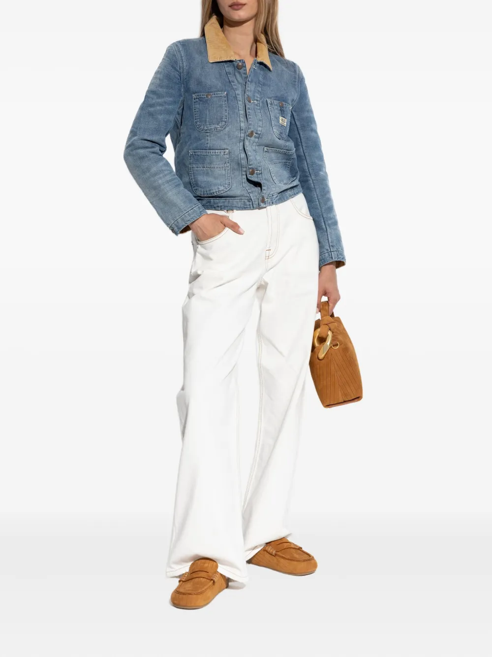 R13 corduroy-collar denim jacket Blauw