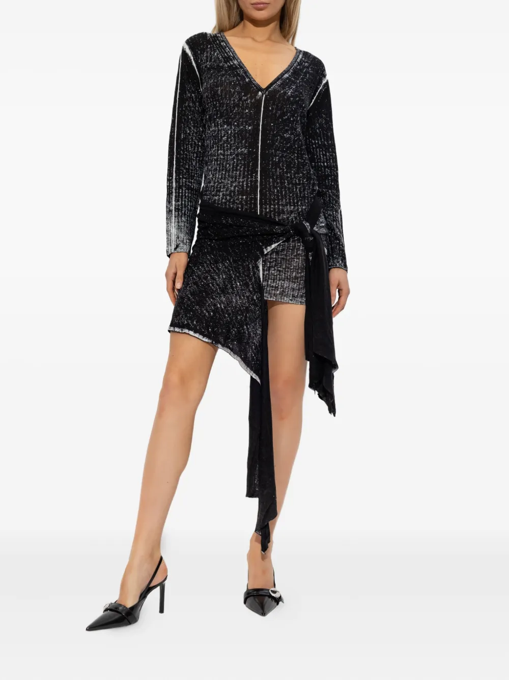 Diesel tie-detail asymmetric dress Zwart