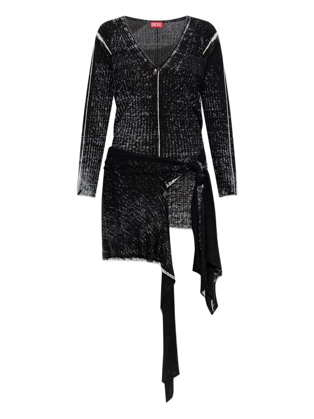 Diesel tie-detail asymmetric dress Zwart