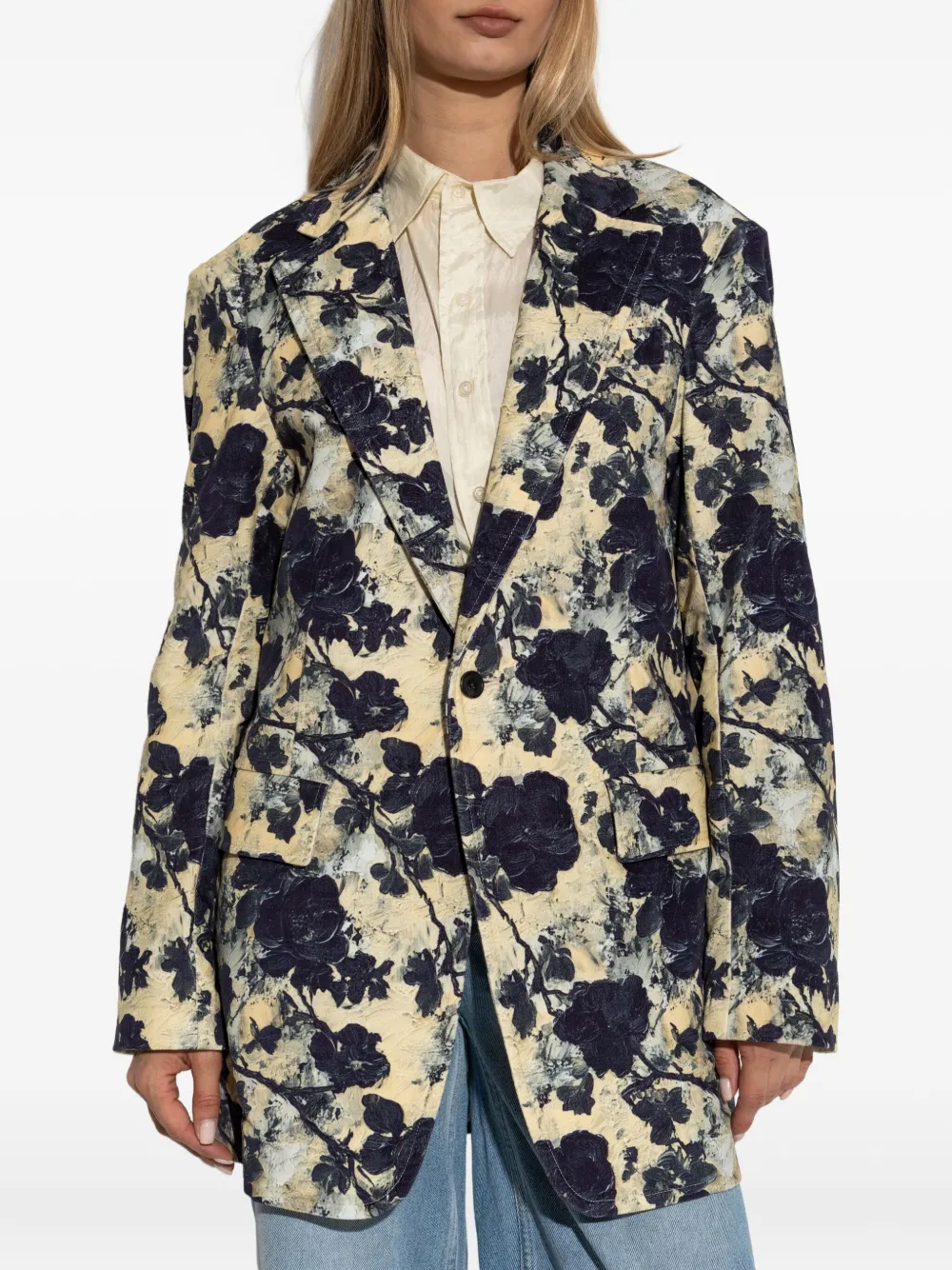R13 floral-print single-breasted blazer Zwart