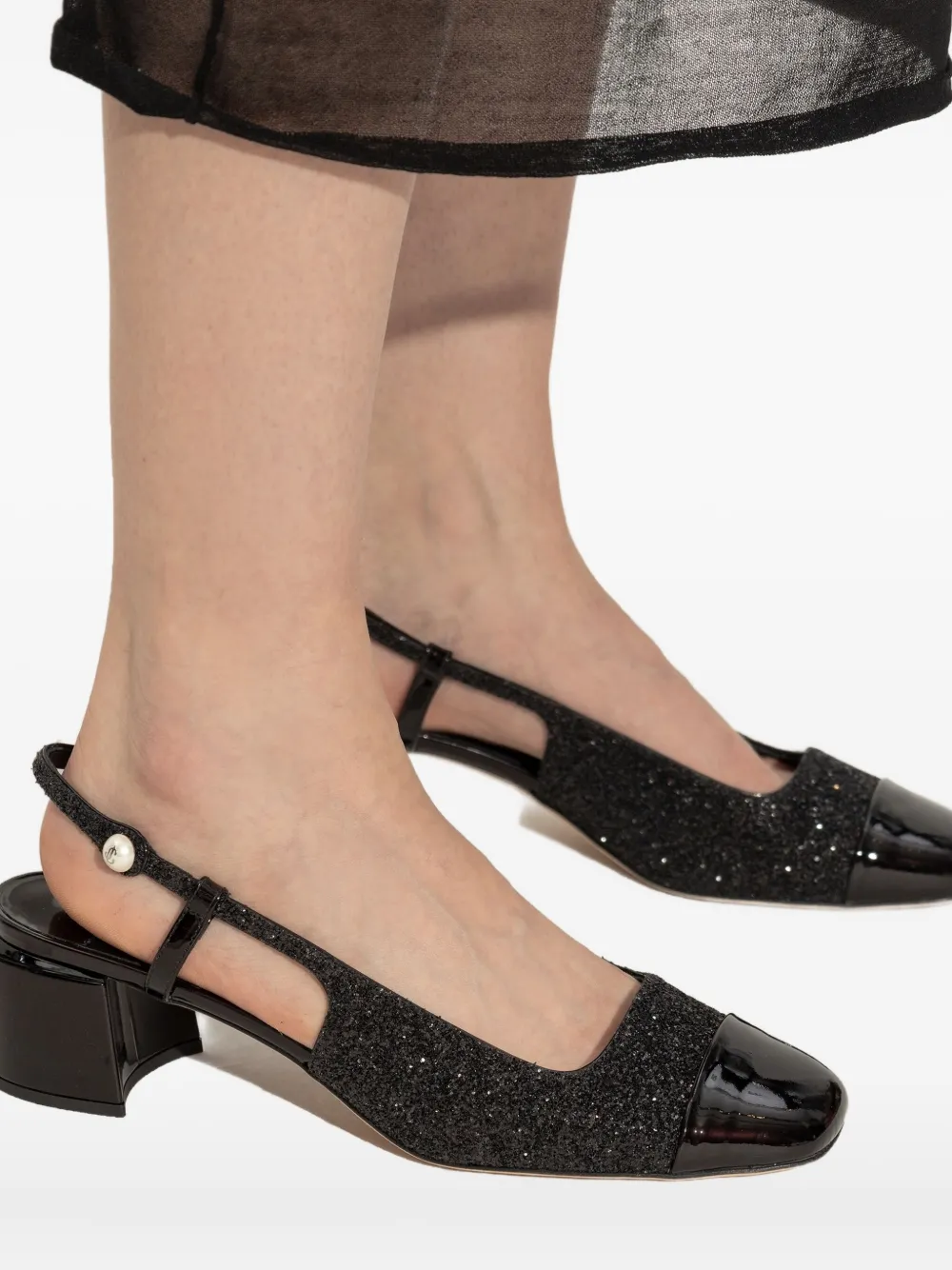 Jimmy Choo Patent Leather Pumps With Slingback And Decorative Button In Black