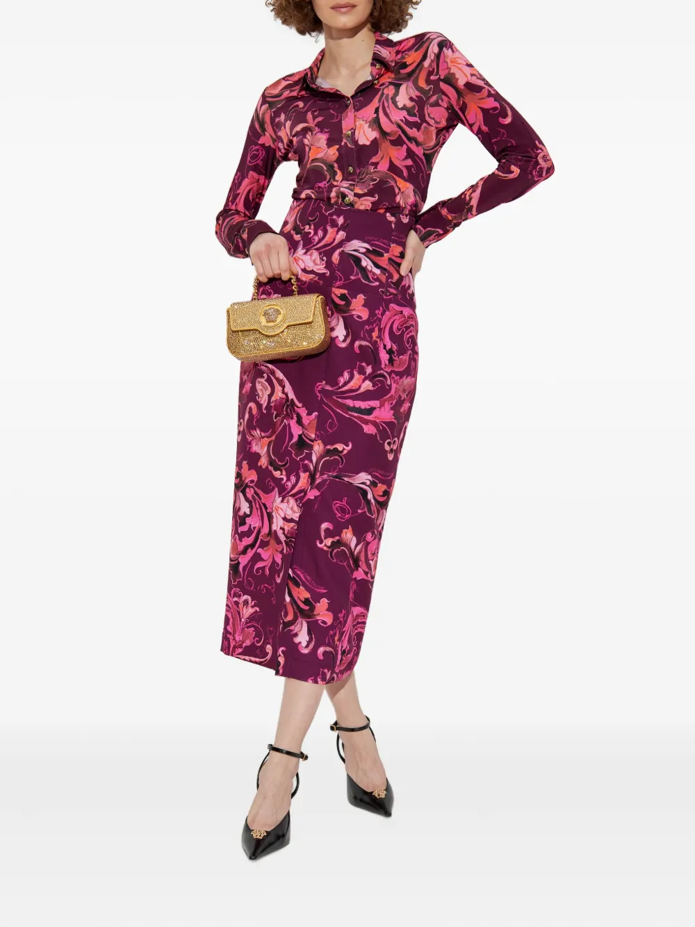 Versace Jeans Couture floral-print midi skirt 317 PINK