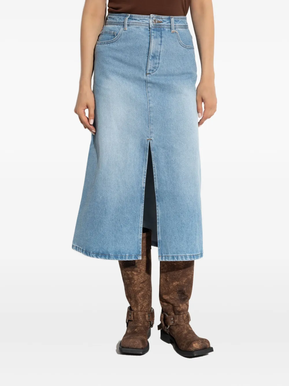 Apc Front-slit Denim Skirt In Blue