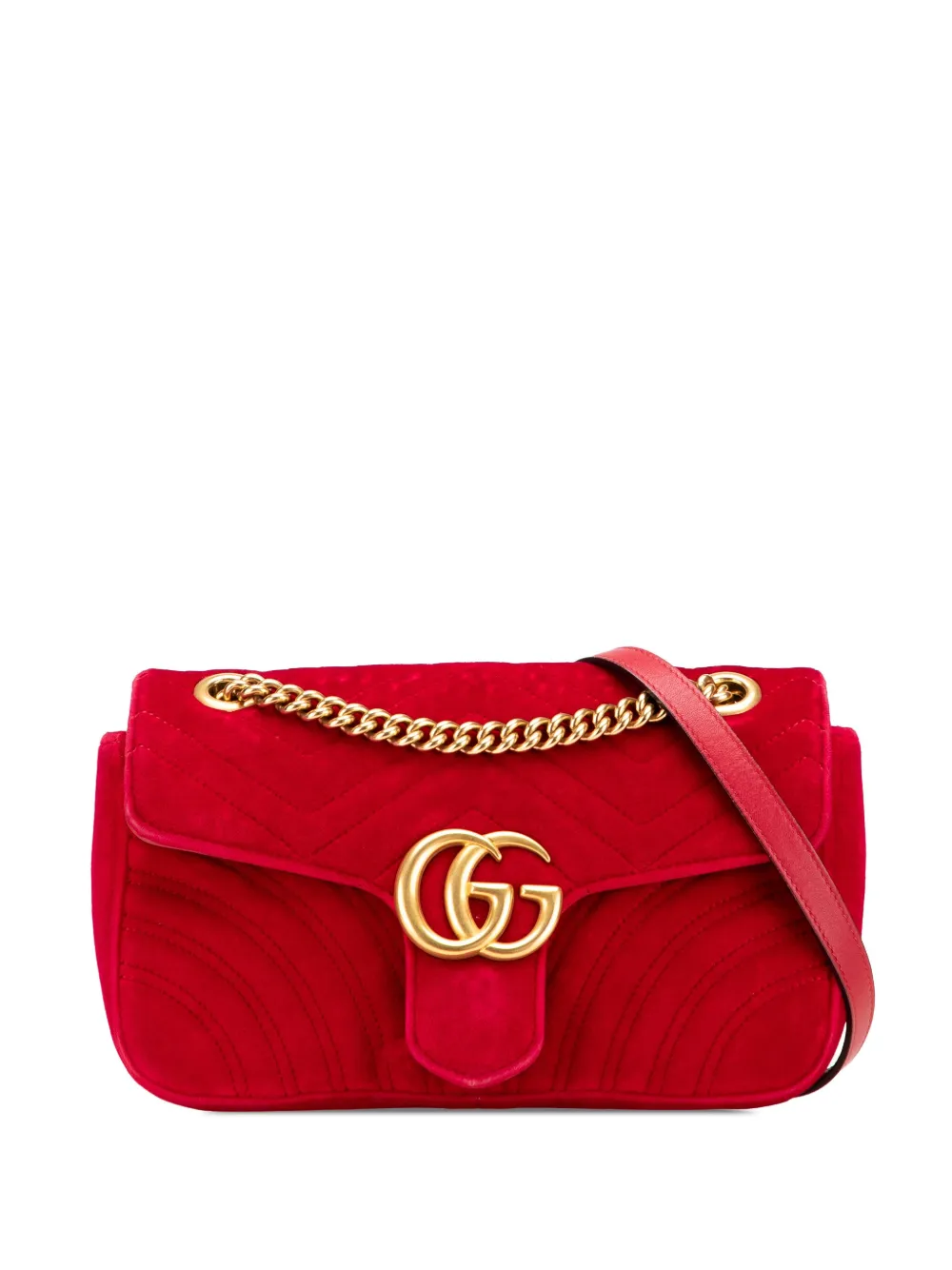 Gucci Pre-Owned 2016-2025 スモール GGマーモント マテラッセ ベルベット フラップ ショルダーバッグ - レッド Gucci Pre-Owned 2016-2025 スモール GGマーモント マテラッセ ベルベット フラップ ショルダーバッグ - レッド