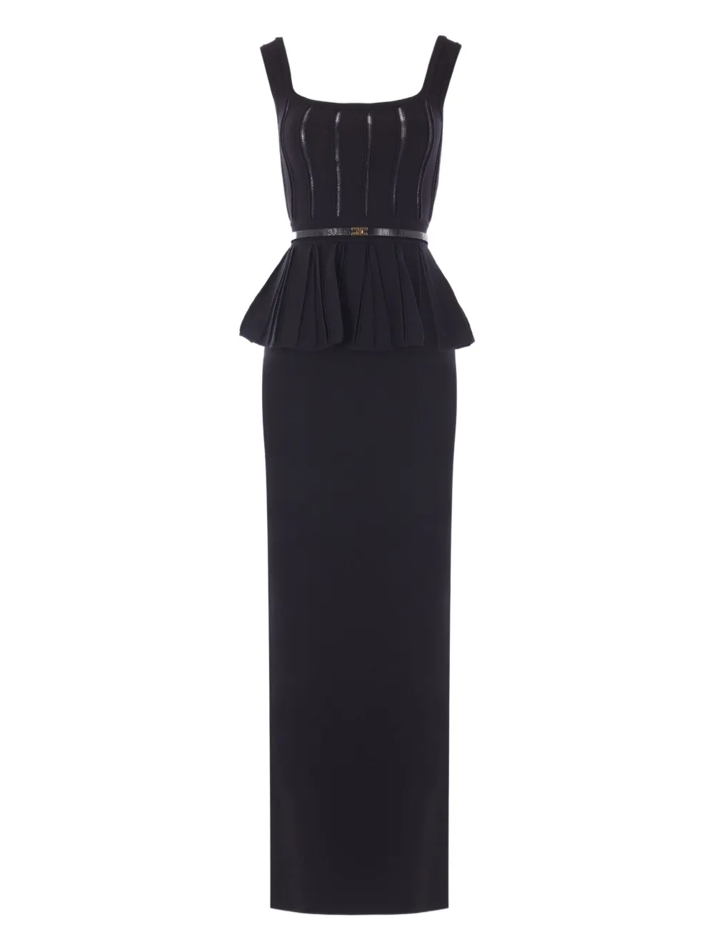 Red Carpet pleated-peplum knit maxi dress