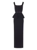 Elisabetta Franchi Red Carpet pleated-peplum knit maxi dress - Black