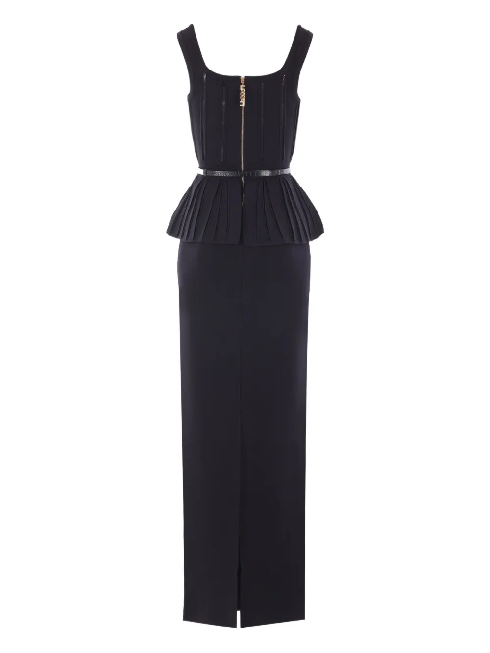 Elisabetta Franchi Red Carpet pleated-peplum knit maxi dress - Zwart