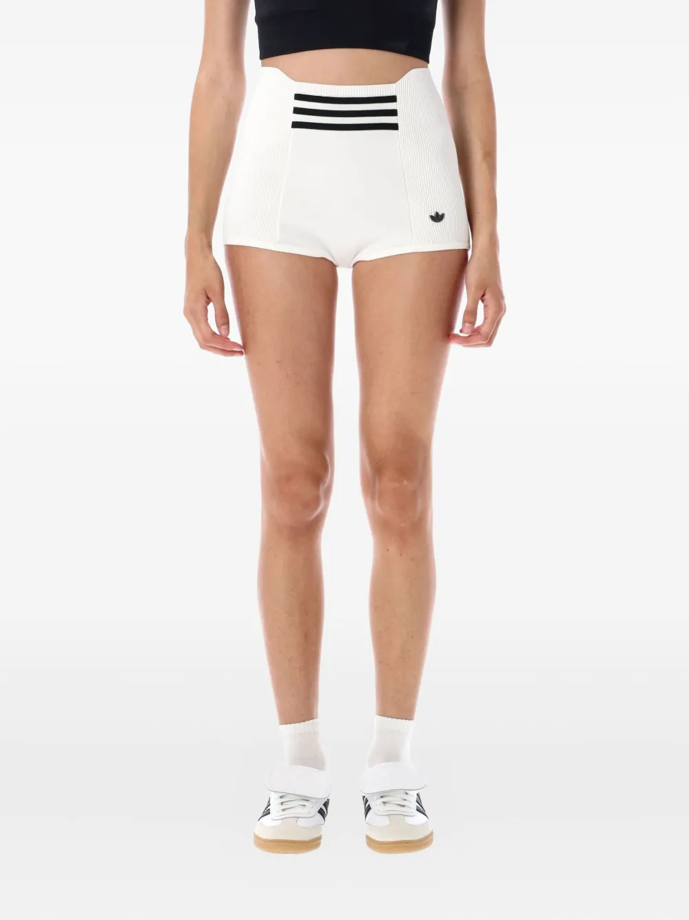adidas high-waisted stripe shorts - ホワイト adidas high-waisted stripe shorts - ホワイト