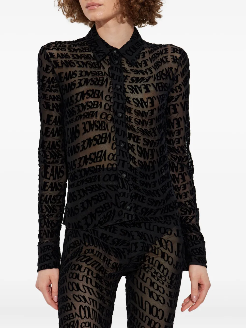 Versace Jeans Couture logo-lettering sheer shirt Zwart