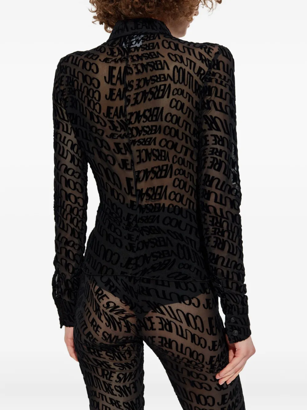 Versace Jeans Couture logo-lettering sheer shirt Zwart