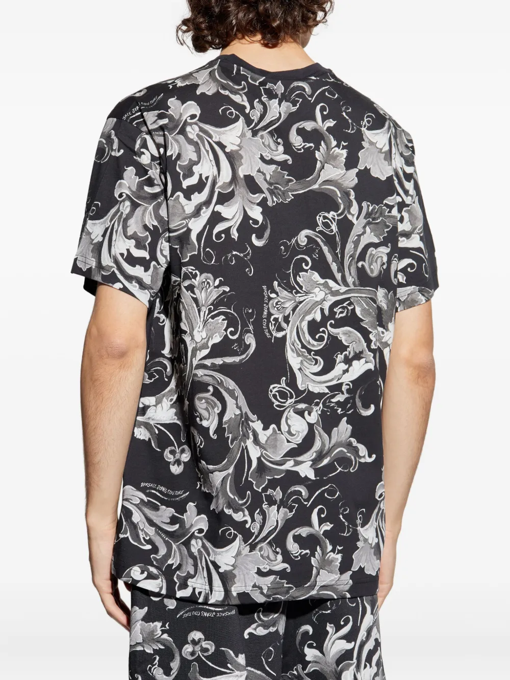 Versace Jeans Couture T-shirt met barokprint en mouwen Zwart