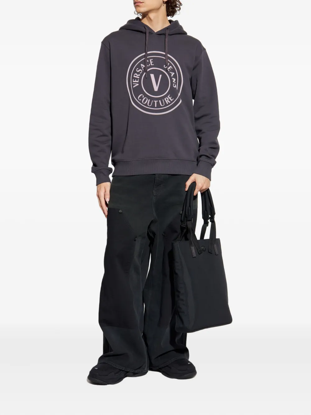 Versace Jeans Couture Hoodie met verfraaid logo Grijs