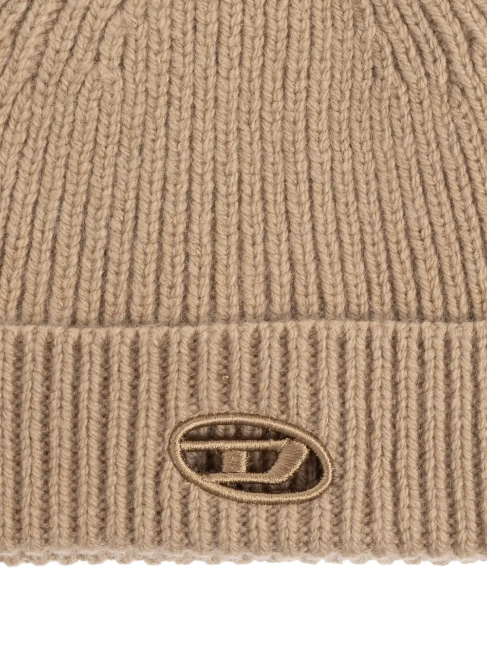 Diesel logo-plaque ribbed beanie Beige