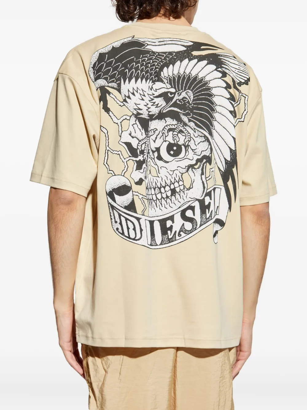 Diesel T-Boggy-T2 T-shirt met adelaarprint Beige