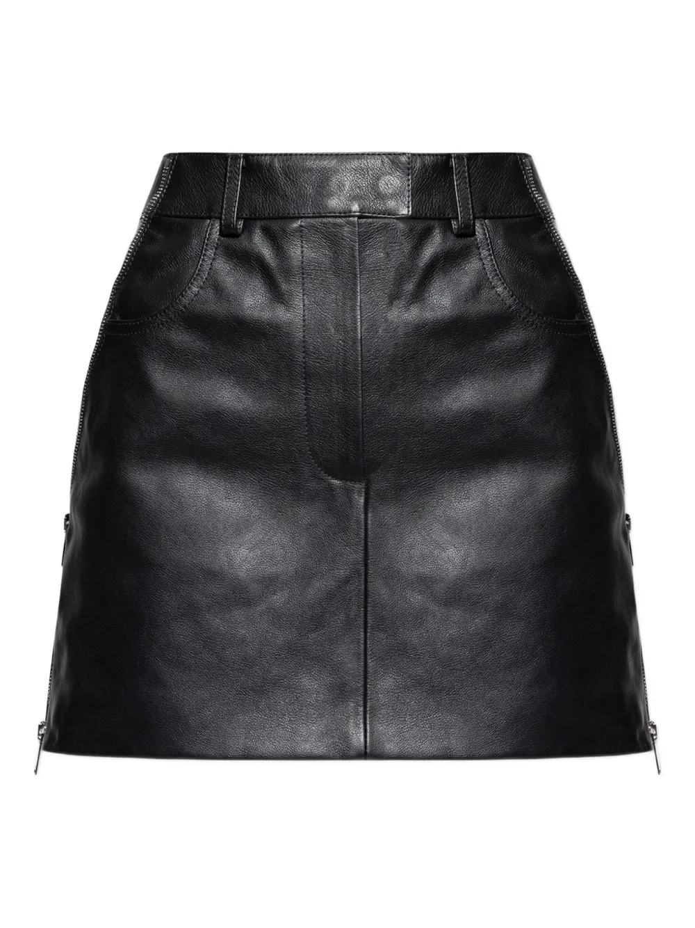 Alexander McQueen zip-detail leather short A-line skirt Zwart