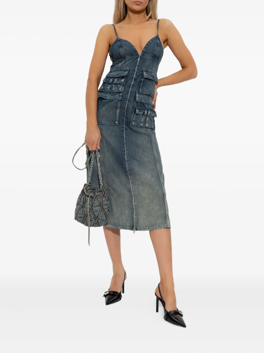 Diesel zip-up denim midi dress Blauw