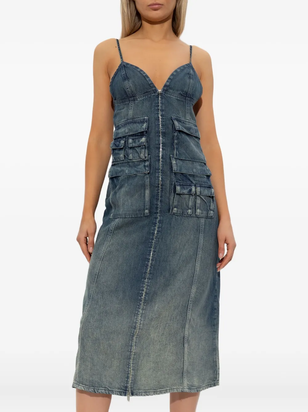 Diesel zip-up denim midi dress Blauw