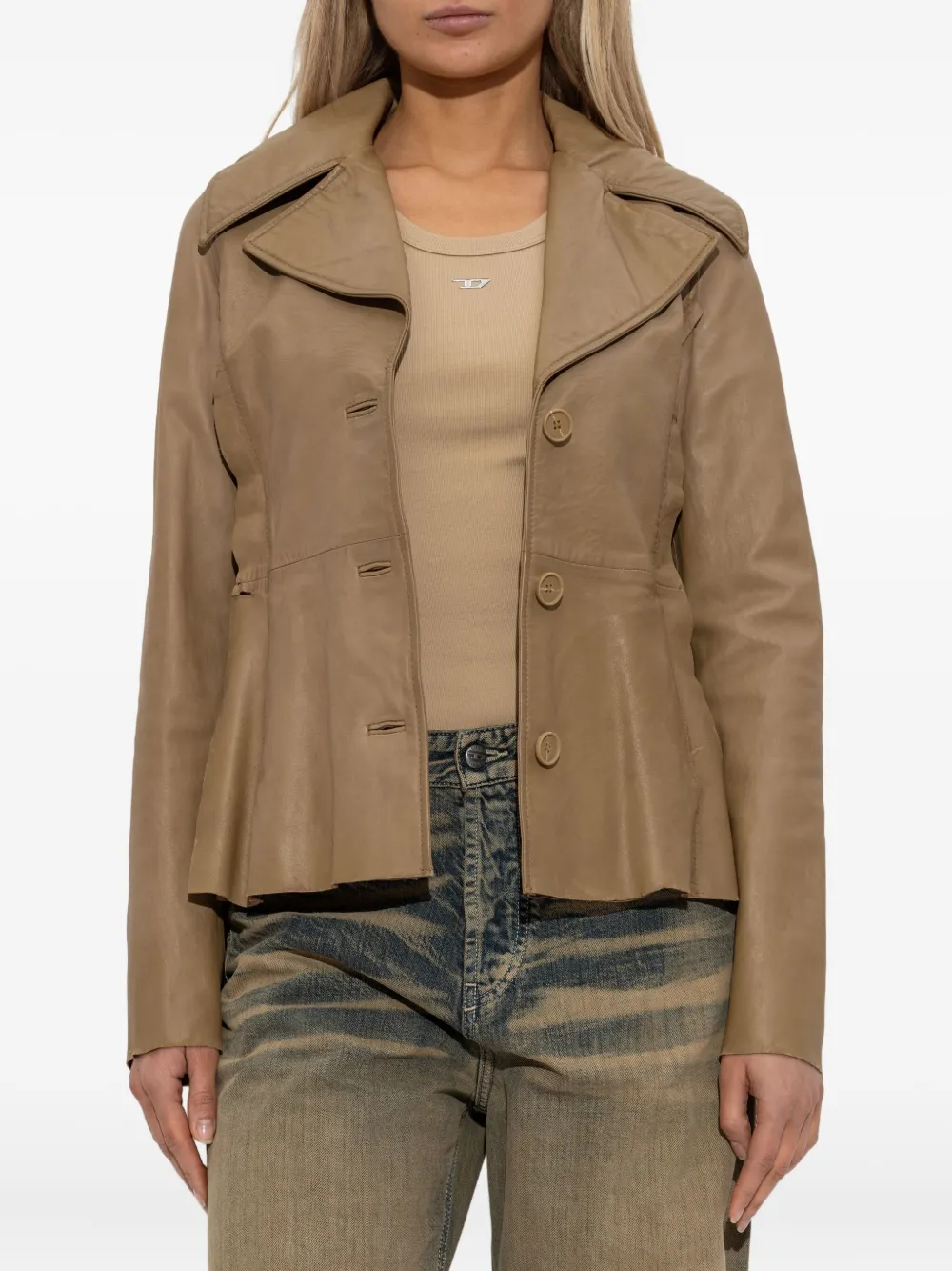 Diesel button-fastening flared leather jacket Beige