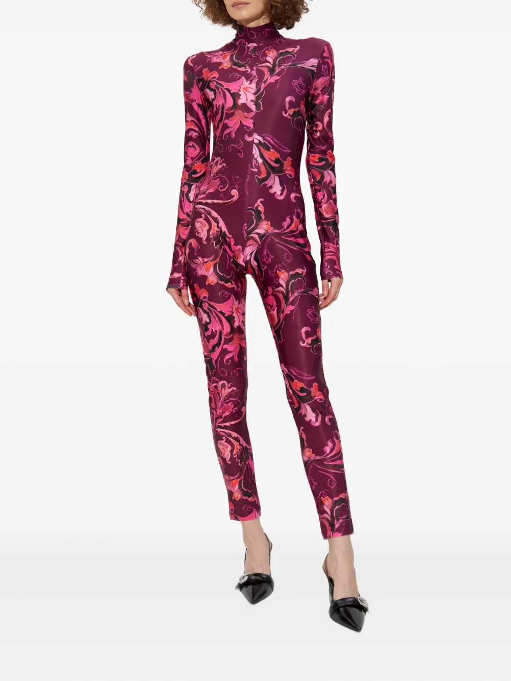 Versace Jeans Couture Jumpsuit met bloemenprint en gedrapeerde hals Roze