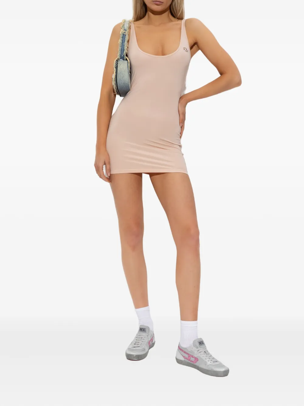 Diesel logo-plaque mini dress Beige
