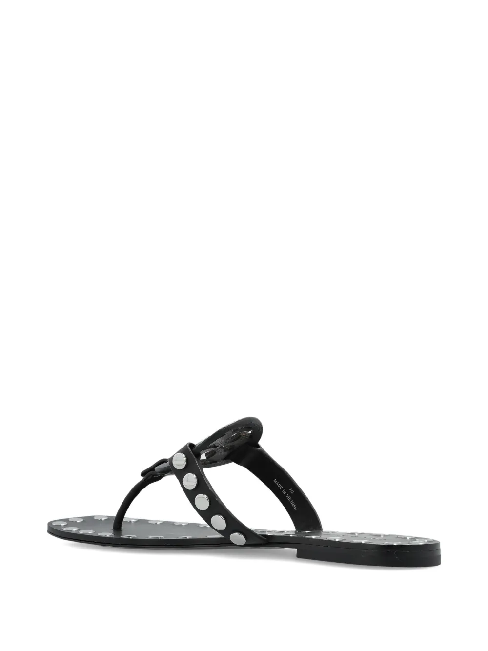 Tory Burch Leather Studded Flat Sandals In Black