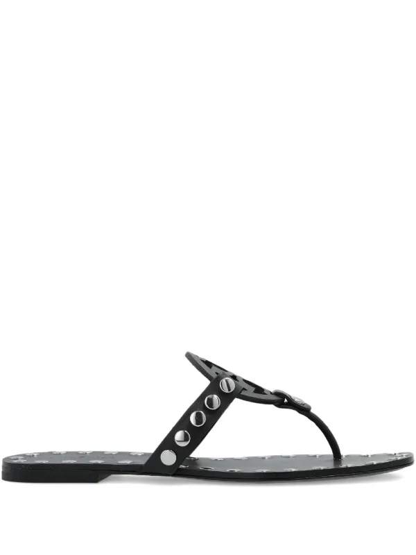 Tory Burch Leather Studded Flat Sandals in Black