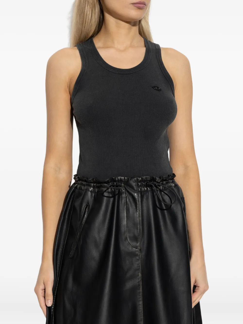 Diesel T-Anky geribbelde tanktop met logoplakkaat Zwart