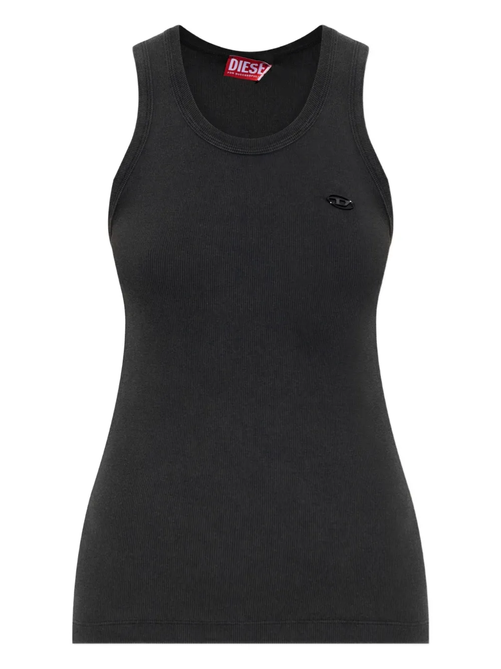 Diesel T-Anky geribbelde tanktop met logoplakkaat Zwart