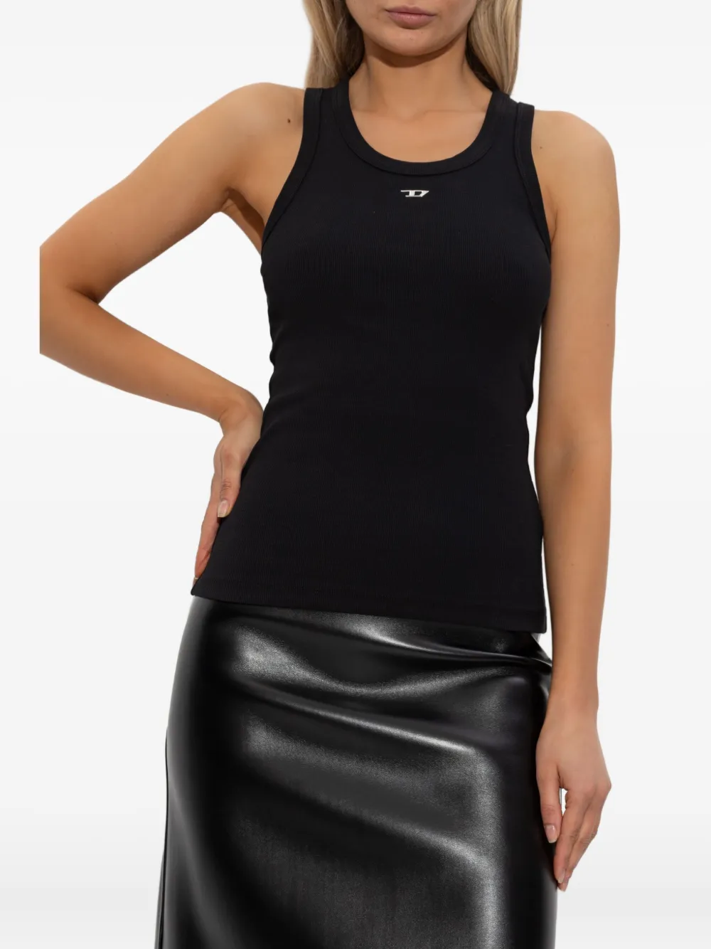 Diesel ribbed logo-plaque top Zwart