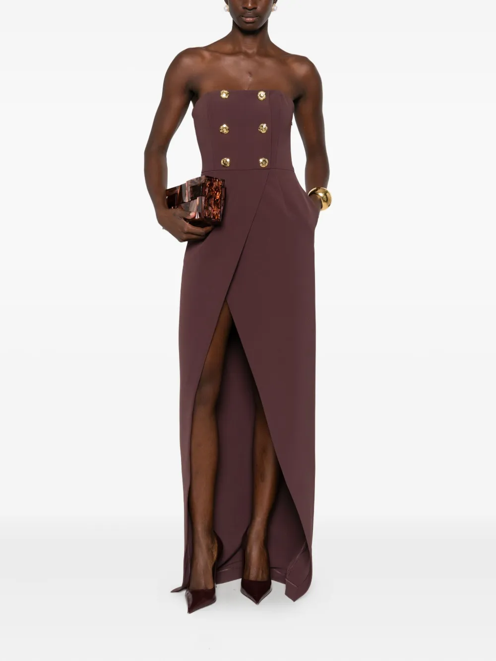Elisabetta Franchi button-embellished wrap dress - Bruin