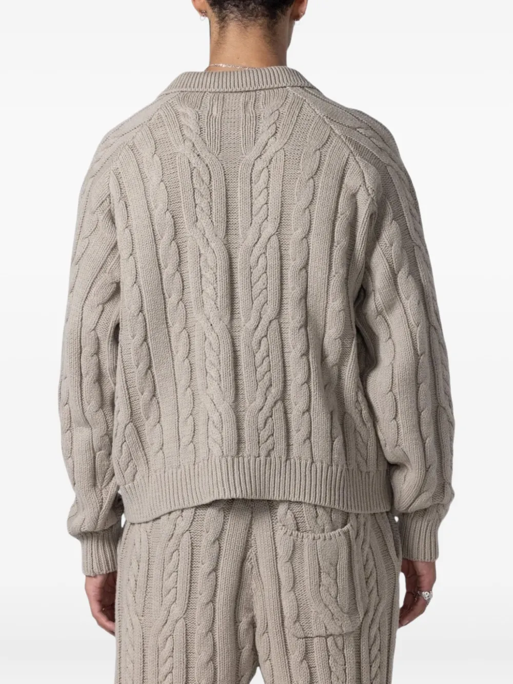 Honor The Gift Henley kabelgebreide trui met kwart rits Beige